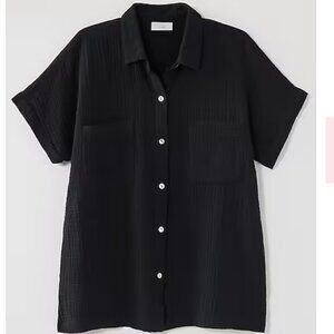 J. Jill Cotton-Gauze Camp Shirt Sz S